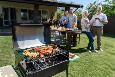 family spend time together at barbecue  clipart