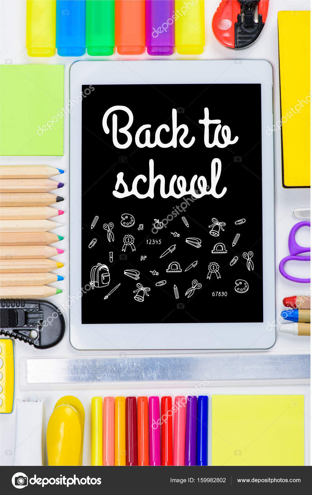 Tablet with back to school lettering — Stock Photo © ArturVerkhovetskiy
