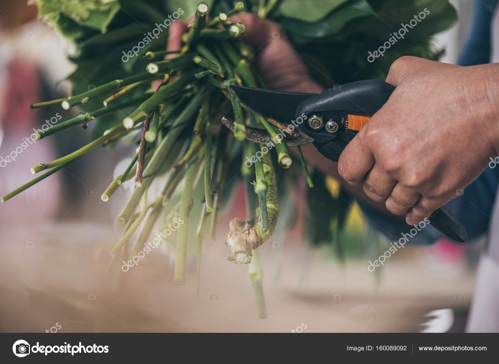 Florist cutting flowers — Free Stock Photo © ArturVerkhovetskiy 160089092