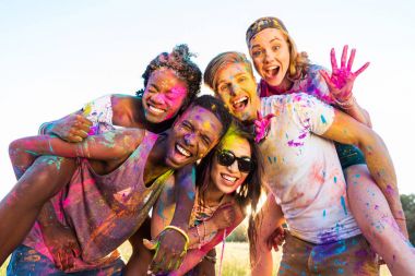happy friends at festival of colors