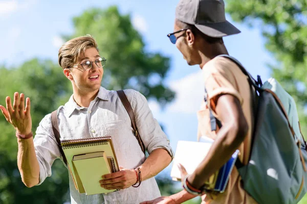 Multiethnic students with books in park — Stock Photo, Image