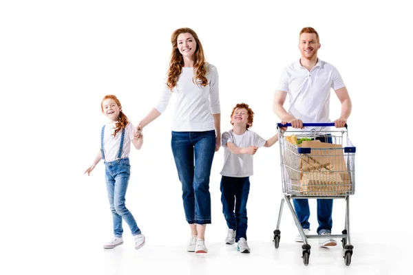 Family with shopping trolley — Stock Photo, Image