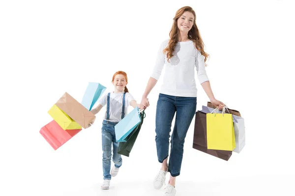 Mãe e filha com sacos de compras — Fotografia de Stock