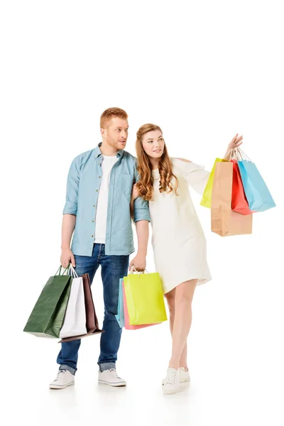 Casal segurando sacos de compras — Fotografia de Stock