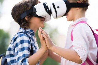 kids with vr headsets clipart