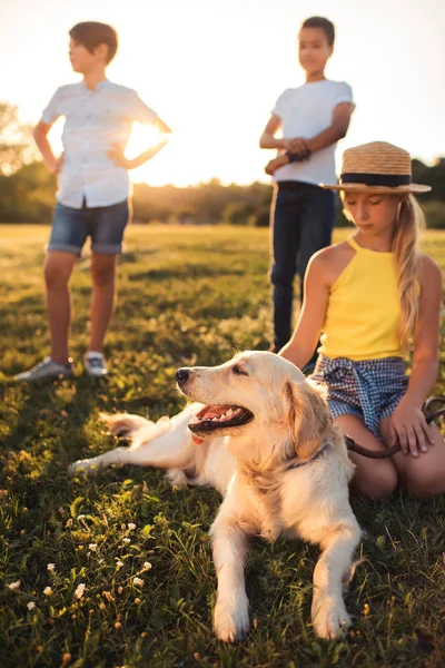 Teenager with dog — Stock Photo, Image