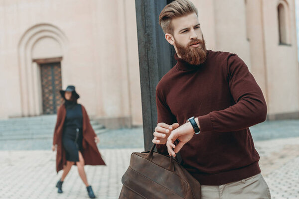 stylish man waiting for date