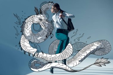 stylish hipster woman with dragon clipart