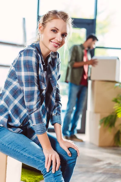 Happy girl in new house — Stock Photo, Image