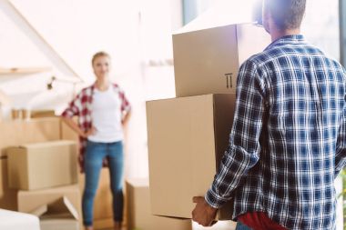 couple moving in new house clipart