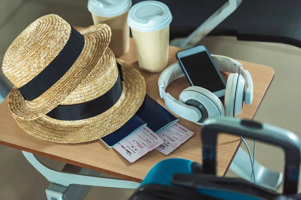 Traveling equipment on chair at airport — Stock Photo, Image