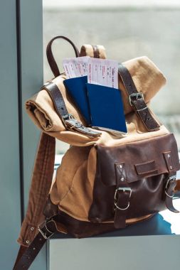 backpack, passports and tickets clipart