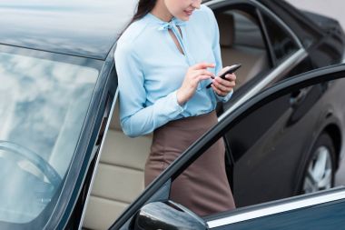 İş kadını akıllı telefon kullanıyor.