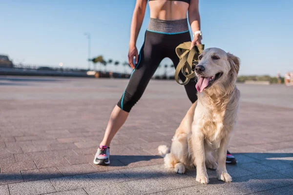 Sportlerin mit Hund — Stockfoto