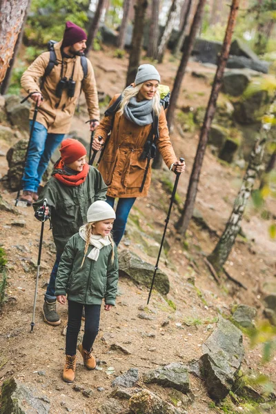 Rodzinne spacery w lesie jesienią — Zdjęcie stockowe