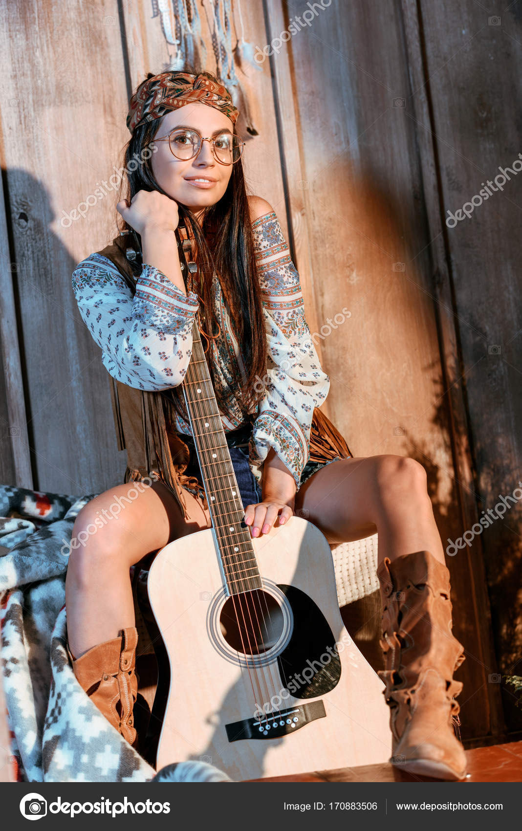 Multiethnic Girl Poses with Electric Guitar 16362364 Stock Photo at Vecteezy