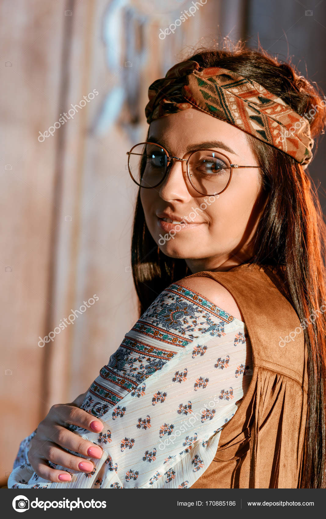 Bohemian girl in headband and glasses — Stock Photo