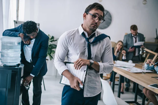 Exhausted Untidy Businessman Going Out Conference Hall Office — Stock Photo, Image