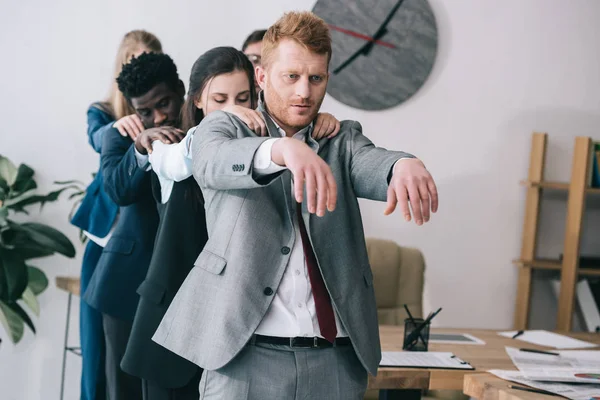 Exhausted Zombie Businesspeople Standing Row Office — Stock Photo, Image