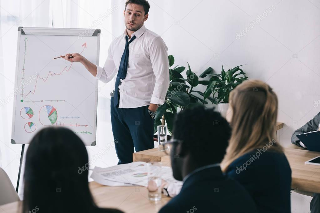 untidy young businessman making presentation at office