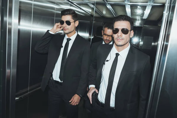 Two Bodyguards Politician Standing Elevator — Stock Photo, Image