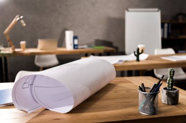 proje planı ofis ahşap tablo