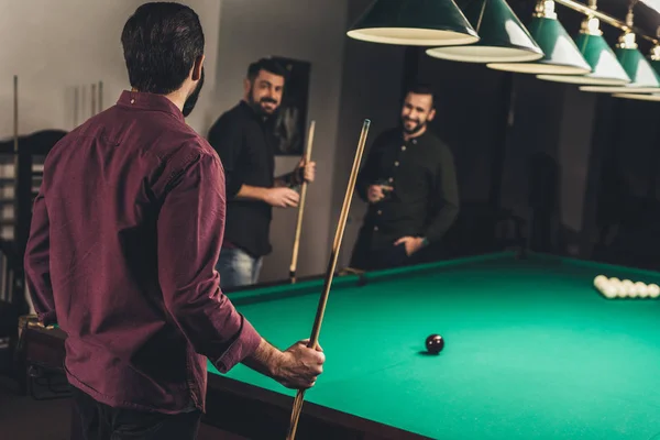 Company Successful Men Gambling Pool Table Bar — Stock Photo, Image