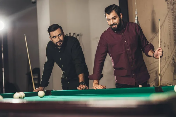 Successful Handsome Men Playing Pool Bar — Stock Photo, Image