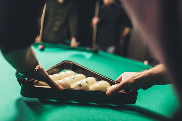 Cropped Image Man Forming Triangle Russian Pool Balls — Free Stock Photo