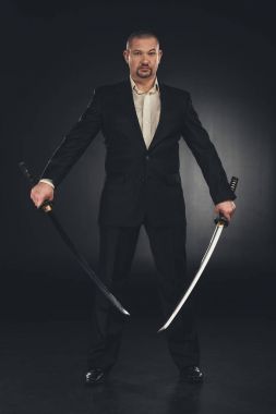 adam kostüm siyah çift katana kılıçlı