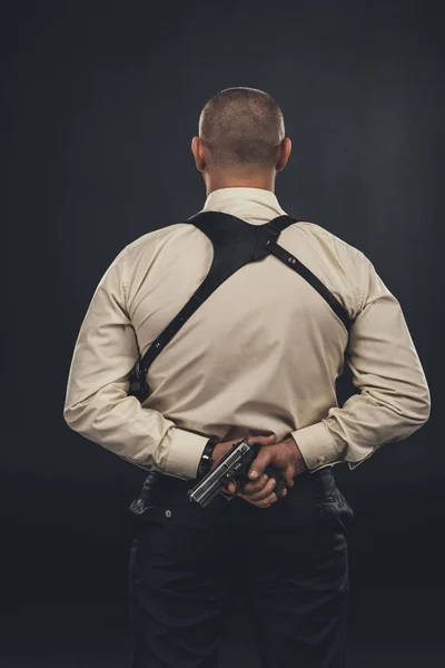 Back View Mafia Member Shirt Holding Gun Back — Stock Photo, Image