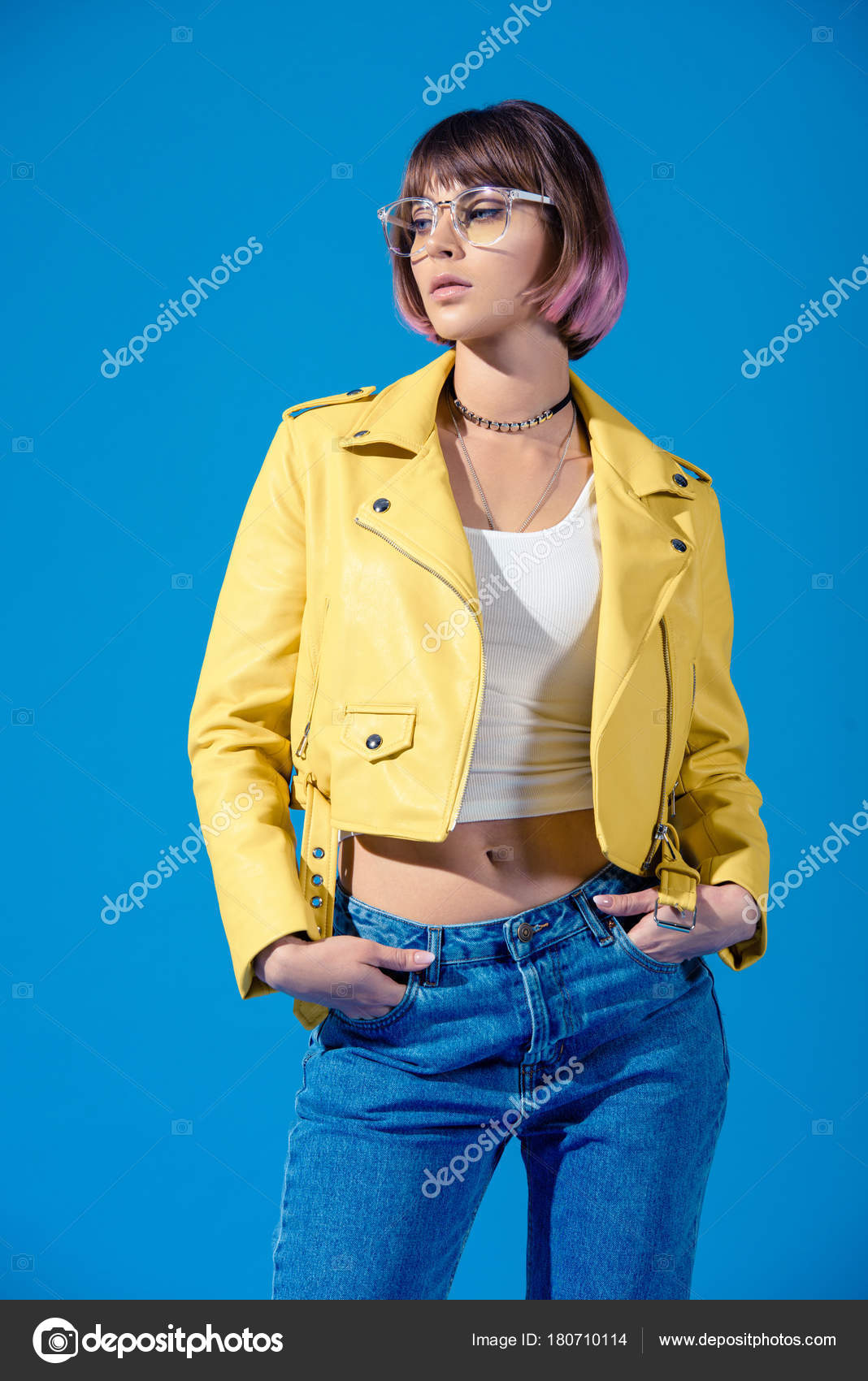 Senior woman in leather jacket poses with motorcycle - Stock Photo -  Masterfile - Premium Royalty-Free, Code: 693-06667829