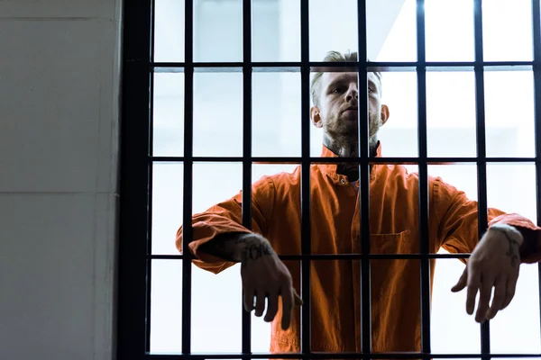 Prisoner Putting Hands Prison Bars — Stock Photo, Image