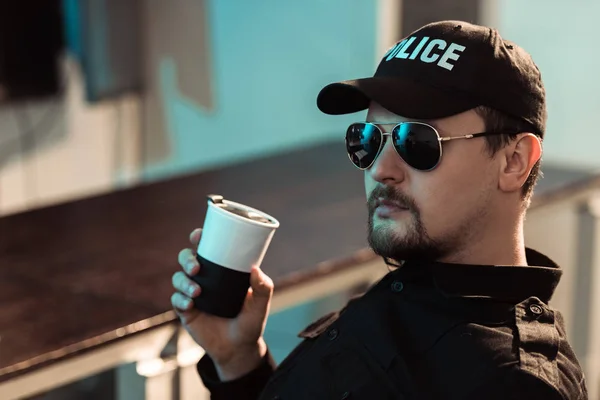 Prison Guard Holding Cup Coffee — Stock Photo, Image