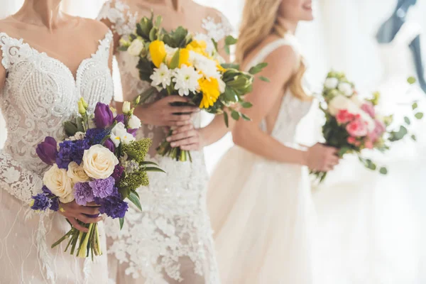 Close View Brides Lace Dresses Flowers Wedding Fashion Shop — Stock Photo, Image