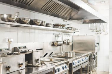 modern clean restaurant kitchen interior clipart