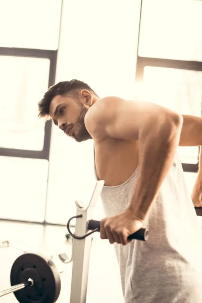 Handsome Sportsman Doing Pull Ups Gym — Free Stock Photo