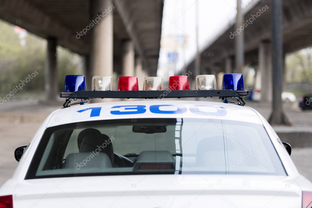 rear view of lights of top of police patrol car