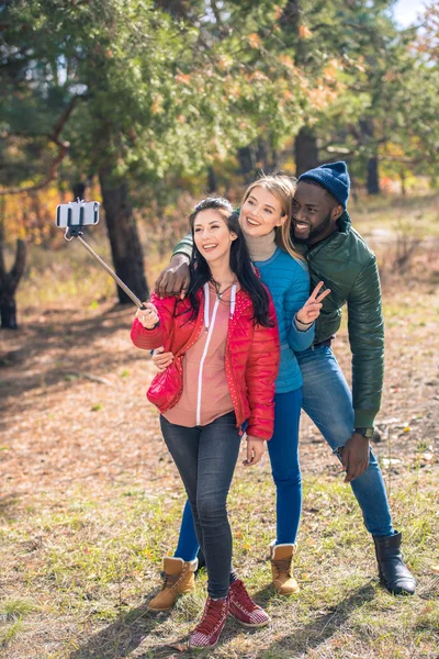 Amigos tomando selfie no parque — Fotografia de Stock