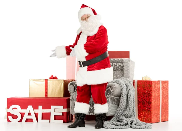 Happy Santa Claus with Sale sign — Stock Photo