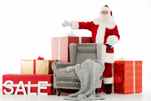 Happy Santa Claus with Sale sign — Stock Photo