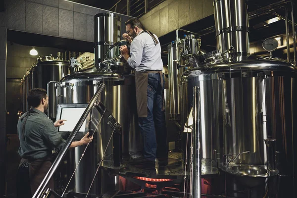 Пивовары, работающие с танками — стоковое фото