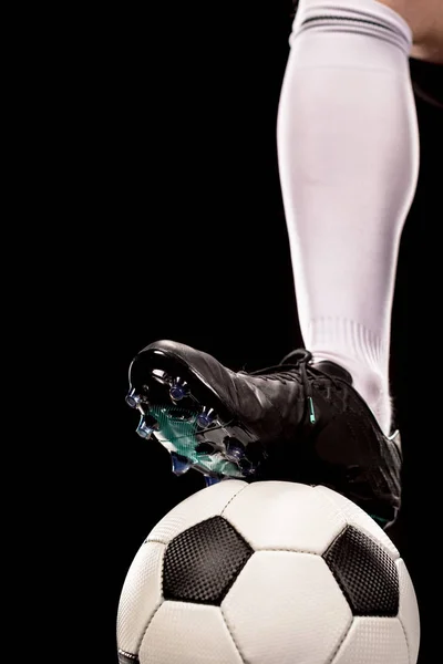 Foot on soccer ball — Stock Photo