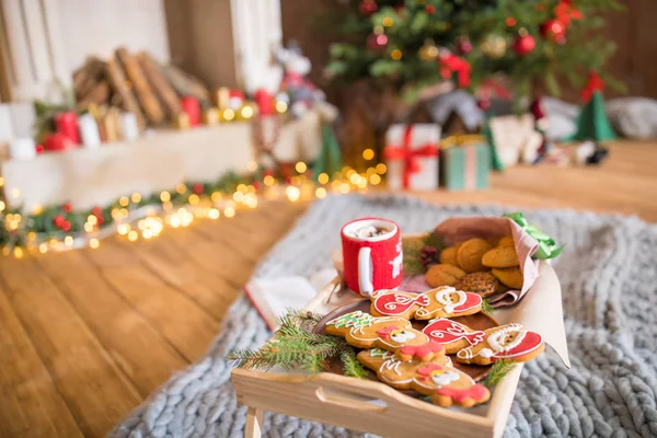 Galletas de Navidad y chocolate caliente - foto de stock