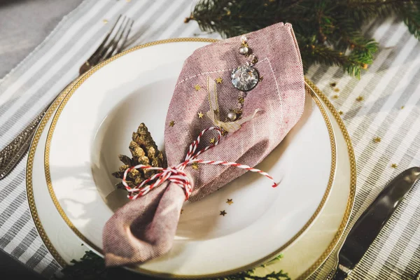 Plates on holiday table — Stock Photo