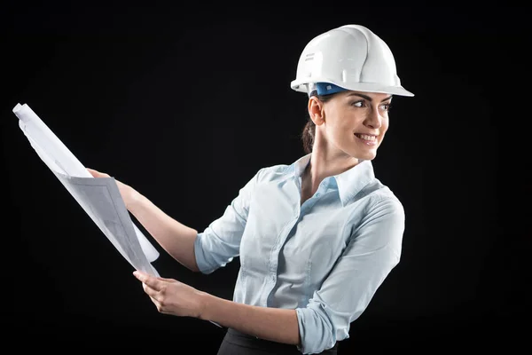 Architecte féminine dans le casque — Photo de stock