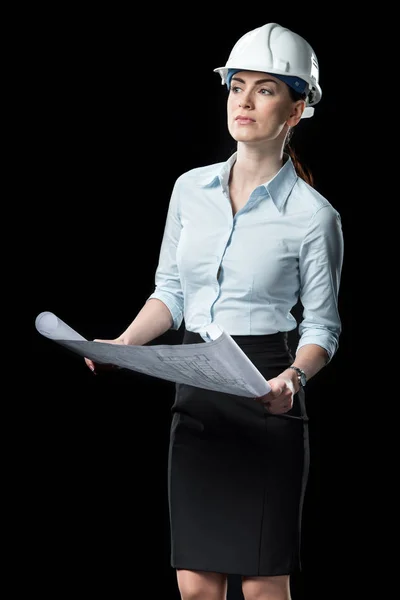 Arquiteta feminina no capacete — Stock Photo