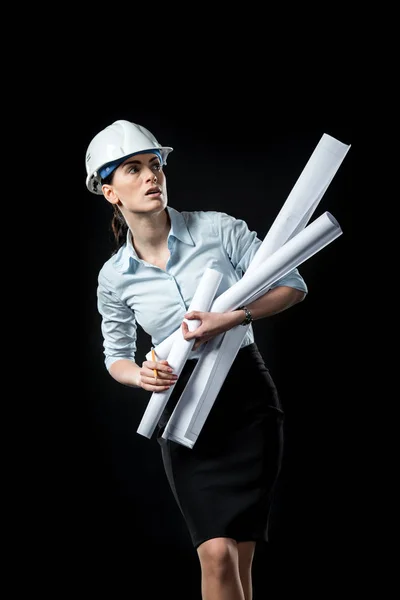 Architecte féminine dans le casque — Photo de stock