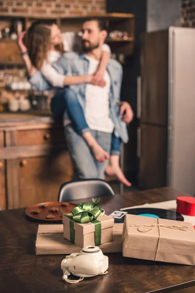 Present boxes on table — Stock Photo