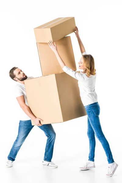 Pareja con cajas de cartón - foto de stock